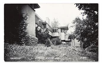 (TALIESIN & FALLING WATER) A selection of 8 real photo postcards documenting Frank Lloyd Wrights commissions and a portrait of the arc